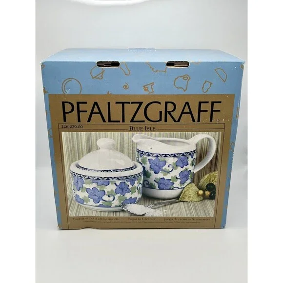Pfaltzgraff Blue Isle 14 oz Creamer 10 oz Sugar Bowl Lid Set 1997 NEW IN BOX - Picture 9 of 12